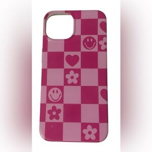 PINK SMILEY FACE PHONE CASE IPHONE 14 16E CHECKERED